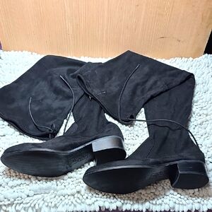 Charles By David C.Black Womens 10 Over-the-Knee Suede Boots Stacked Heel Nwob